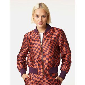Like-New Gorman Warped Check Bomber Jacket in Orange & Purple Jacquard, Size 6